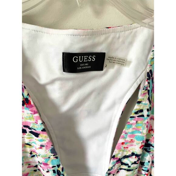 Guess Fit and Flare Zipper Mini Dress White Multi Color Size 2 - Picture 7 of 9